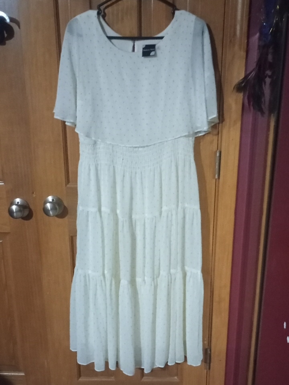 Maison Tara Cream Tiered Flutter-Sleeve Maxi Dress